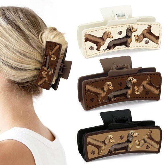 Accessories - Dachshund Hair Claw Clips Leather Non Slip Cute Animal Hair Accessories